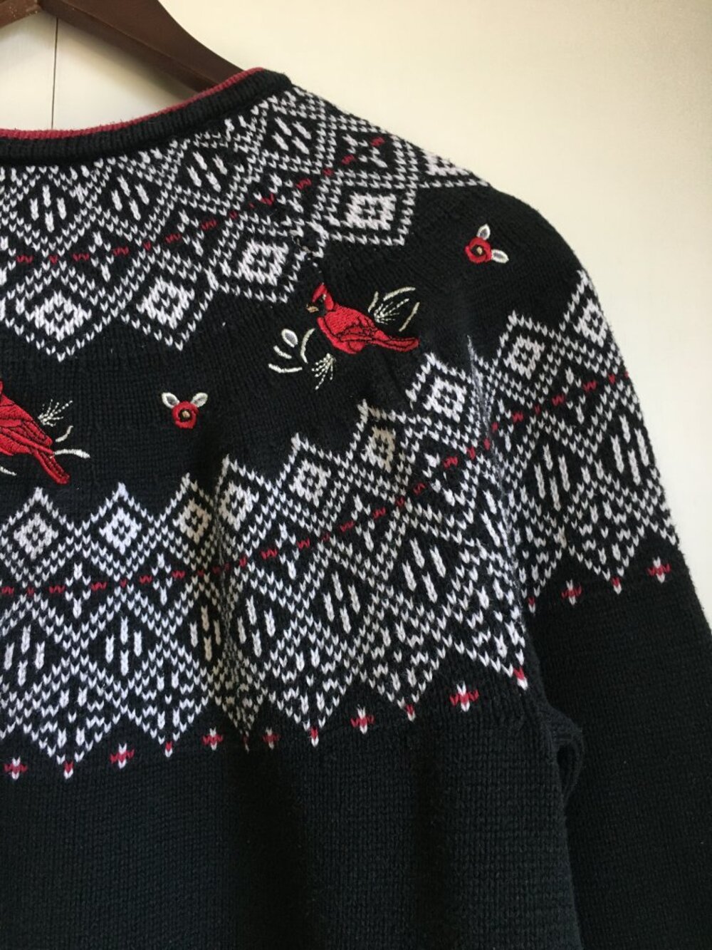 Vintage Northern Reflections Cotton Cardinal Fair Isle Zip Up Sweater - L - Picture 11 of 16